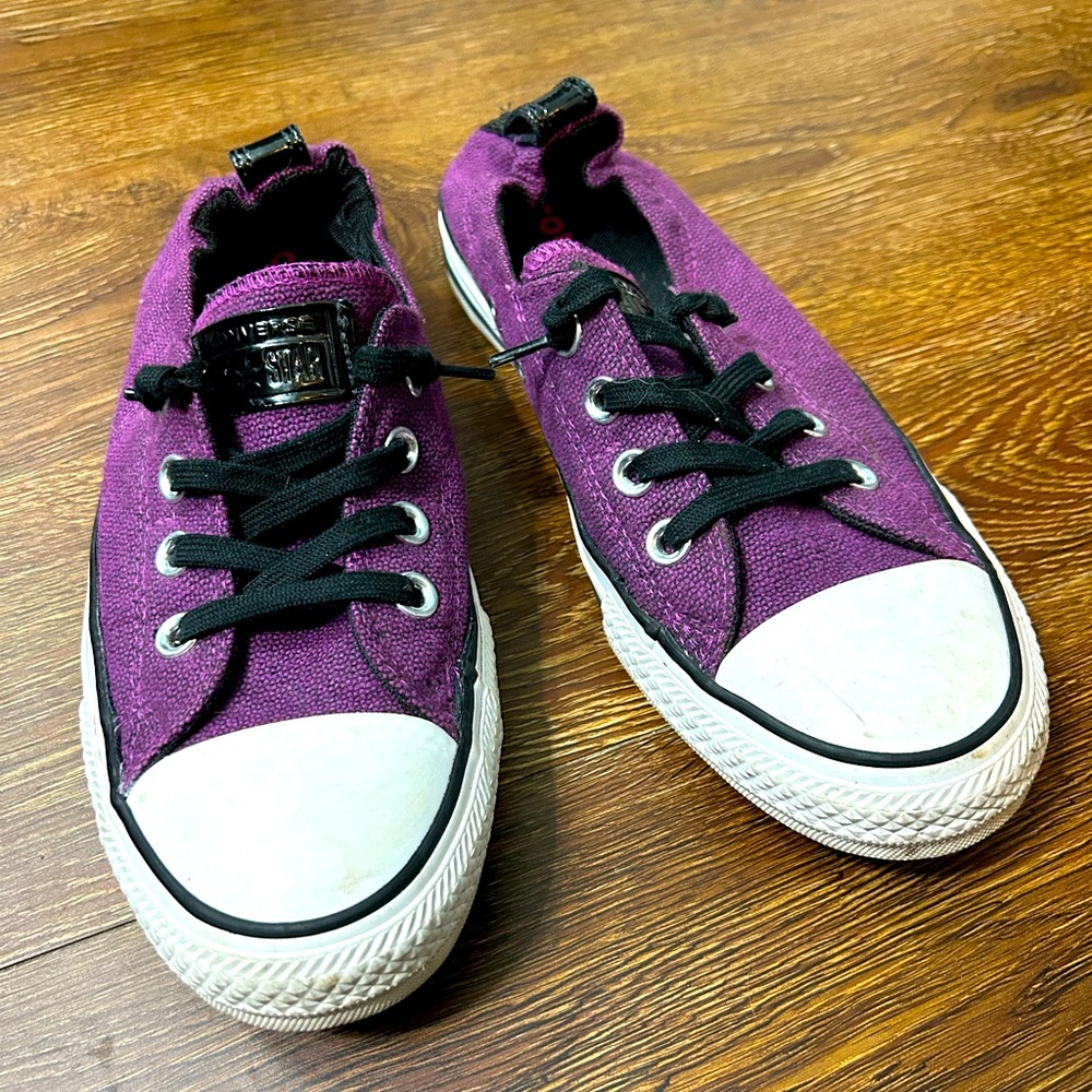 Converse Shoreline Shoes Womens 8 Purple Black Sneaker Chuck Taylor Cinch Heel